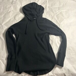 Abercrombie Fitch Womens Black Waffle Knit Thermal Hoodie Long Sleeve Pullover S